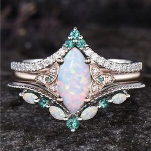 Opal & Crystal Marquise Ring Set Vintage Inspired Women’s Size 6 NWT
